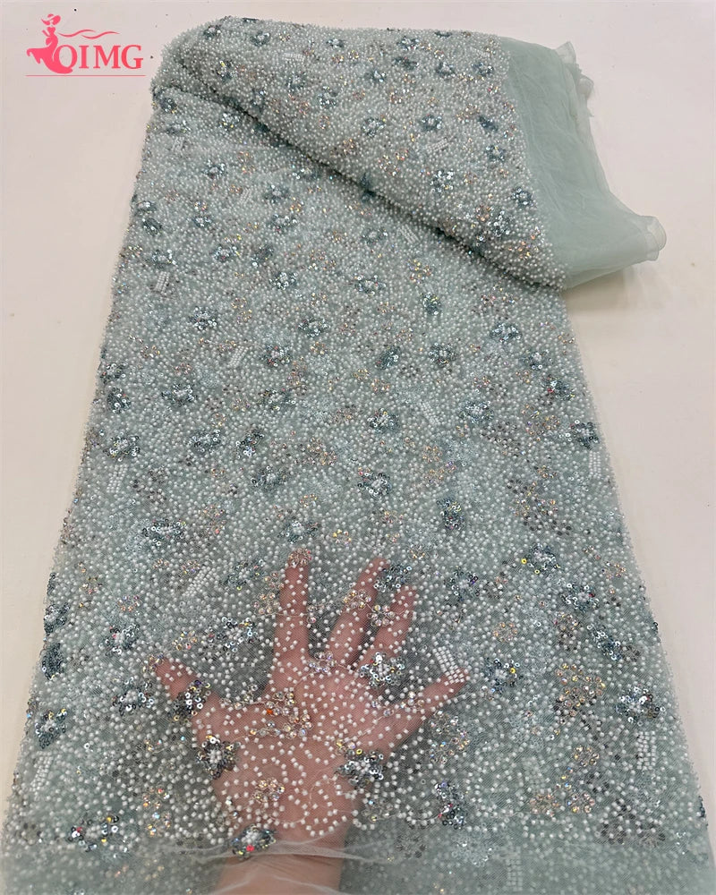 Maxy OIMG African Beaded Lace Fabric for Women, Mesh Lace, Embroidered French Sequins, Sewing Evening Dress, High Quality,