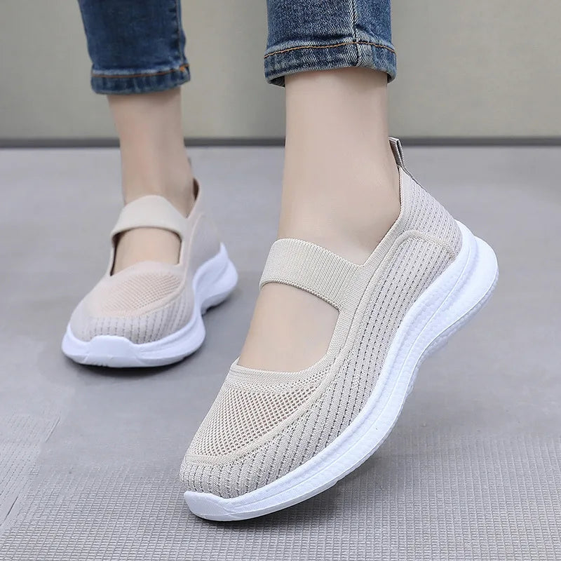 Maxy Women's shoes summer fashion mesh breathable casual shoes walking anti-skid thick soled flat shoes Le Fu shoes