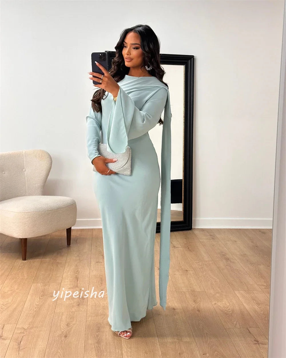 Maxy Customized Prom Gown Jersey Draped Ruffles Pleat Cocktail Party A-line O-Neck Exquisite High Quality Occasion Long Dresses Women