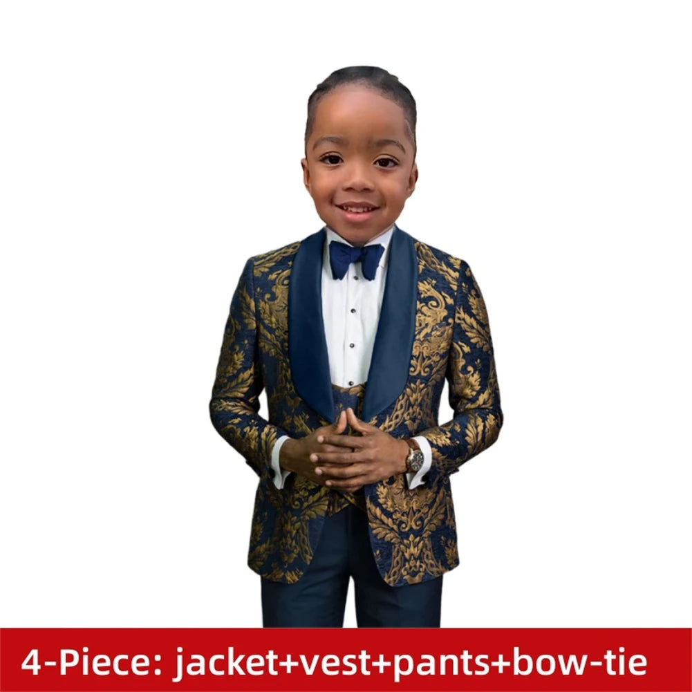 Visco Handsome Boys' Evening Dresses, Boys' Costume Suit, Children's Wedding Suit For Boys, Navy Blue Floral Blazer, Kids' Prom Suits