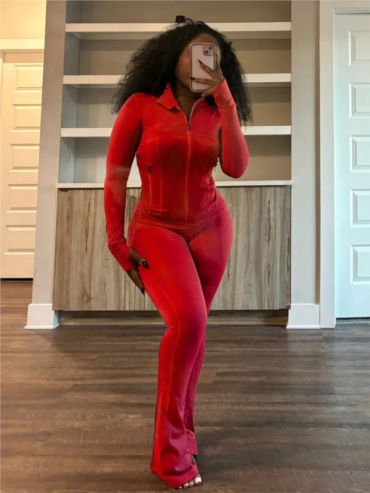 Maxy Autumn Casual Solid Sporty Two Piece Sets Elegant Women Stand NeckZipper Long Sleeve Slim Top & Skinny Pants Outfits Tracksuits