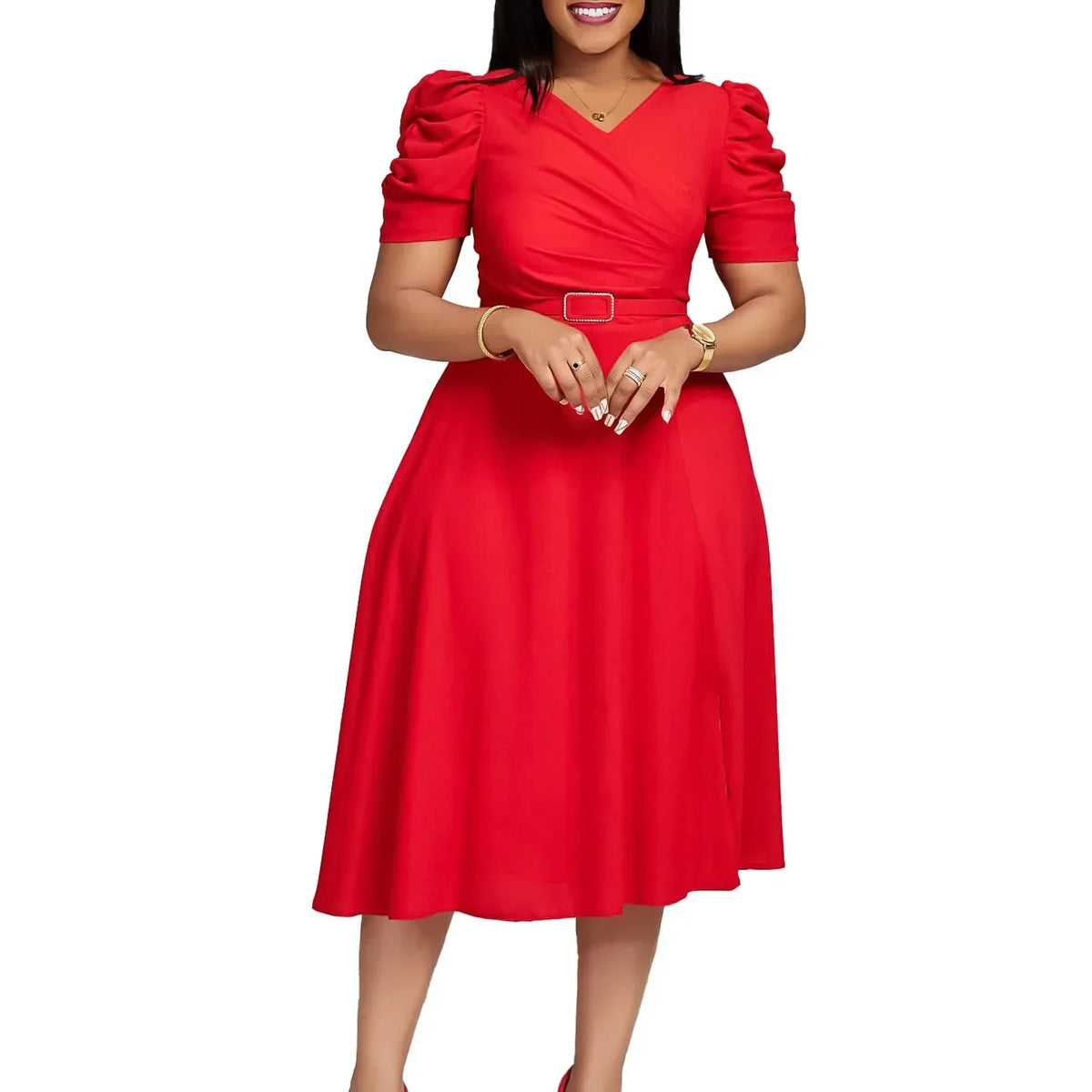 Maxy Outfits Elegant African Dresses for Women Summer Fashion African Short Sleeve Polyester Red Blue Black Green Pleat Dresses