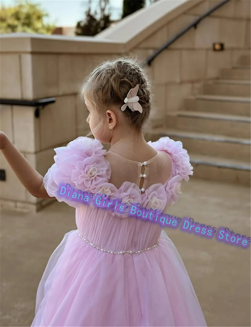 Maxy Princess Lovely Pink Flower Girl Dress Tulle Fluffy Wedding Dresses Appliqued Tiered Princess Little Girls Birthday Party Customise Gowns