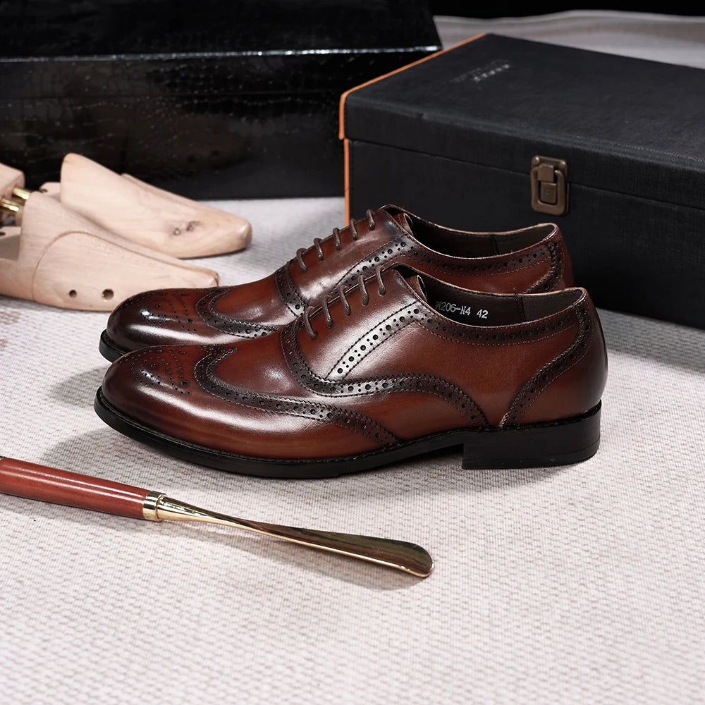 Maxy Brogue Style Men's Oxfords Genuine Leather Classic Wingtip Wedding Party Dress Shoes for Men Lace-Up Office Suit Formal Footwear