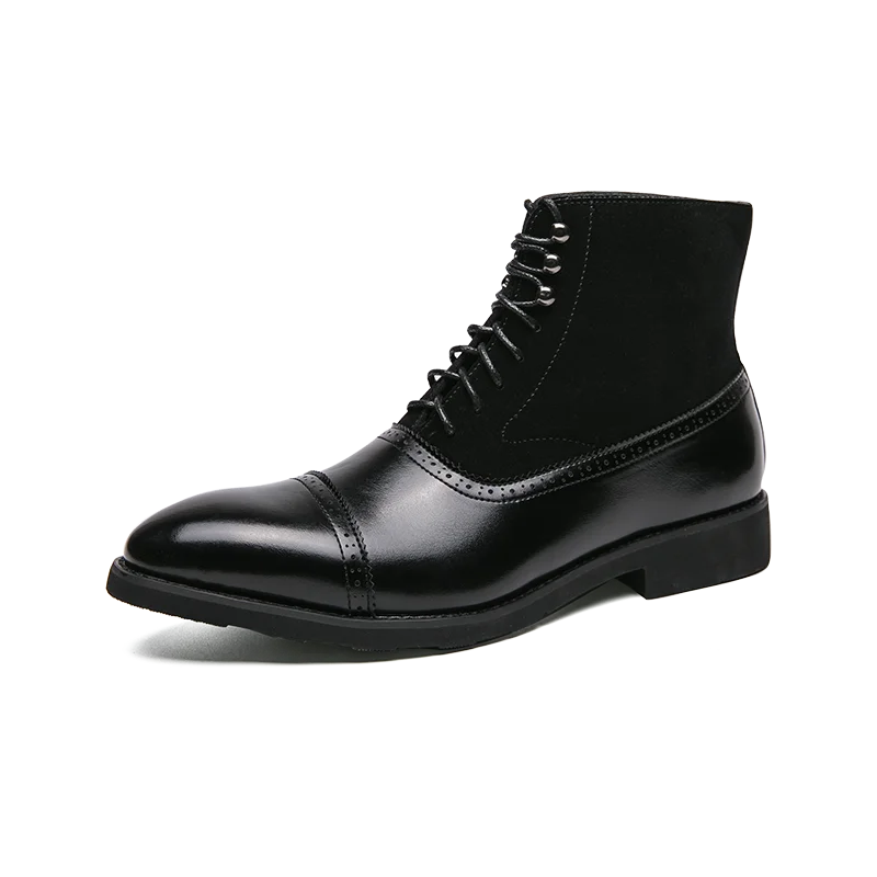 Amay Chelsea Men's Winter Dress Business Formal Casual Brogue Italian Designer Shoes Black Split Leather Ankle Boots Footwear For Men