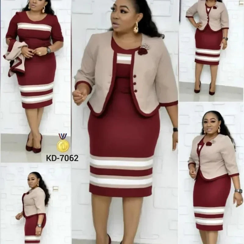 Maxy 2 Piece Set African Dresses For Women Jacket Tops And Dress 2025 New Arrival Elegant Design Office Lady Suit African Clothes