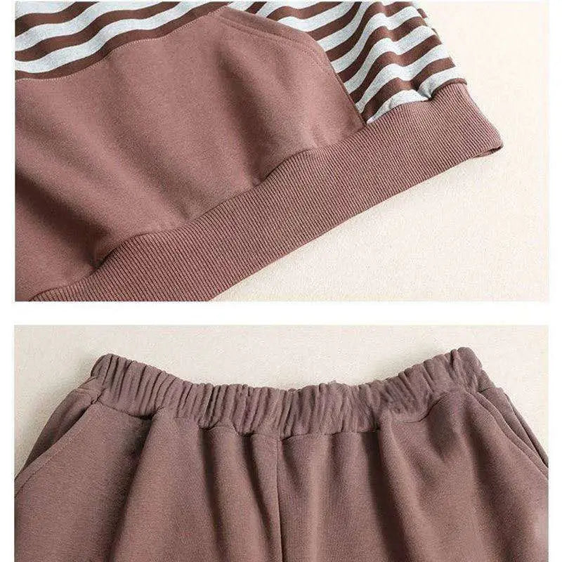Maxy Spring Casual Loose Striped Hooded 2 Piece Sets Sweatshirt And Harem Pants Tracksuit Oversized 4XL Korean Sweatsuit Women Outfit