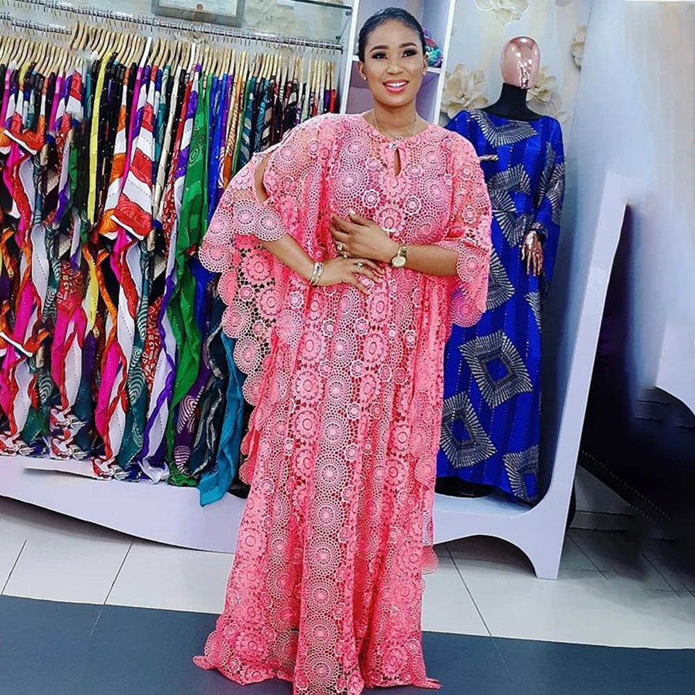 Amay Dresses for Women Evening Party Maxy Dress Ladies Clothes Elegant Applique Voile Sexy Bazin Long Robe Nigeria Daily