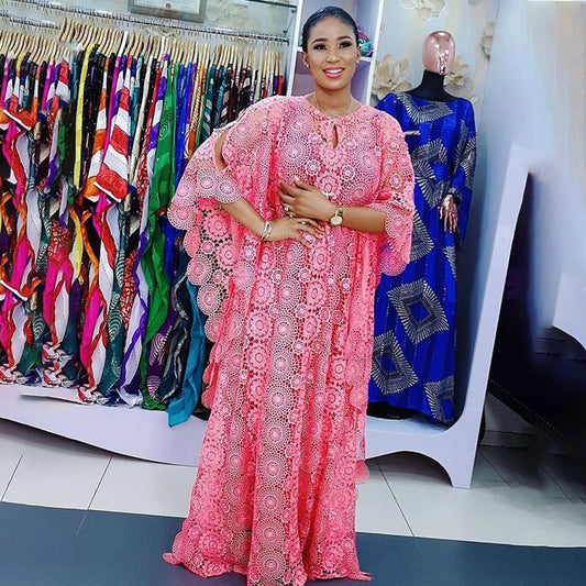 Amay Dresses for Women Evening Party Maxy Dress Ladies Clothes Elegant Applique Voile Sexy Bazin Long Robe Nigeria Daily