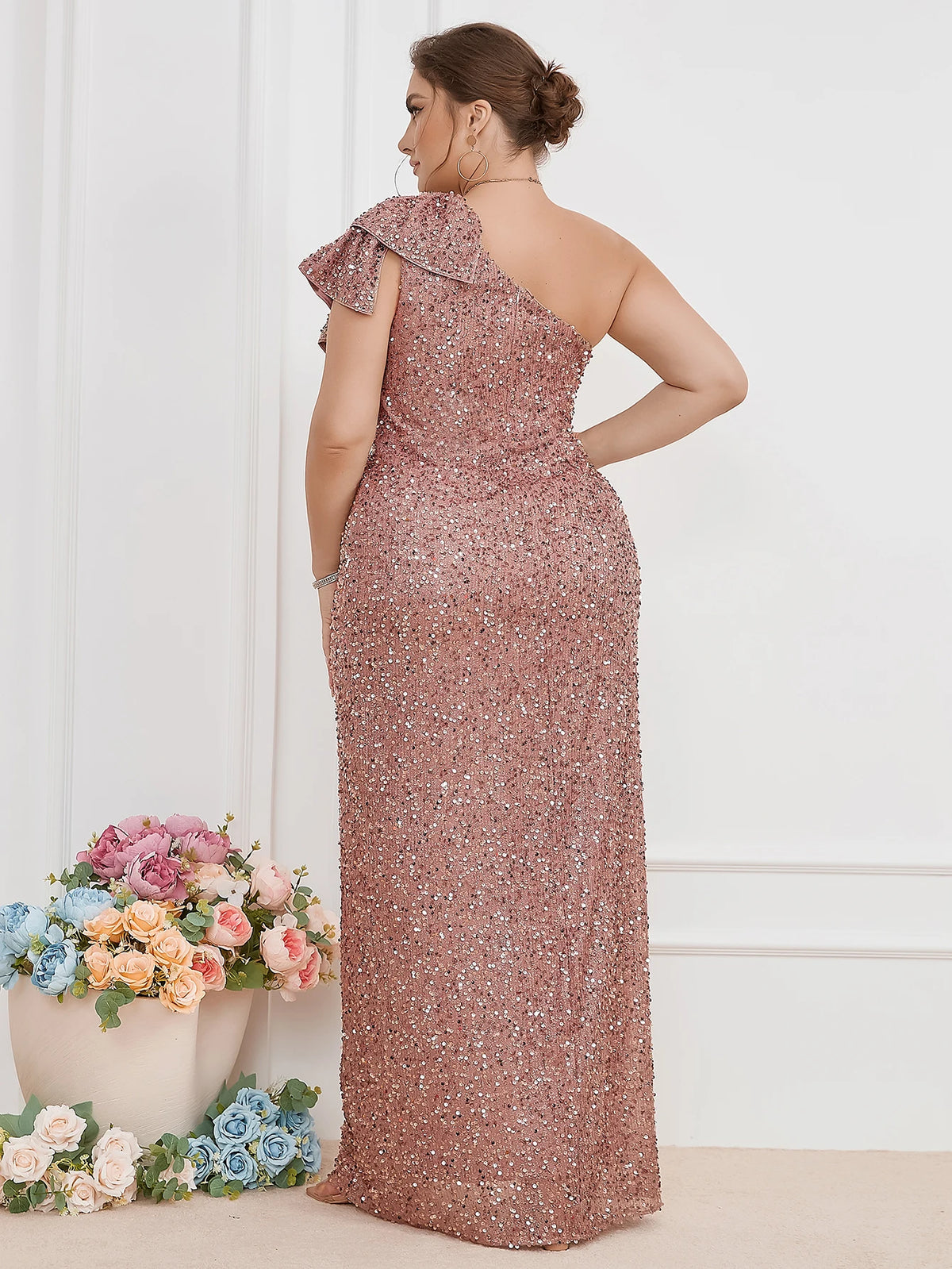 Maxy UNITHORSE Women's plus Size Single Shoulder Split Dress Elegant Evening Gown for plus Size Women