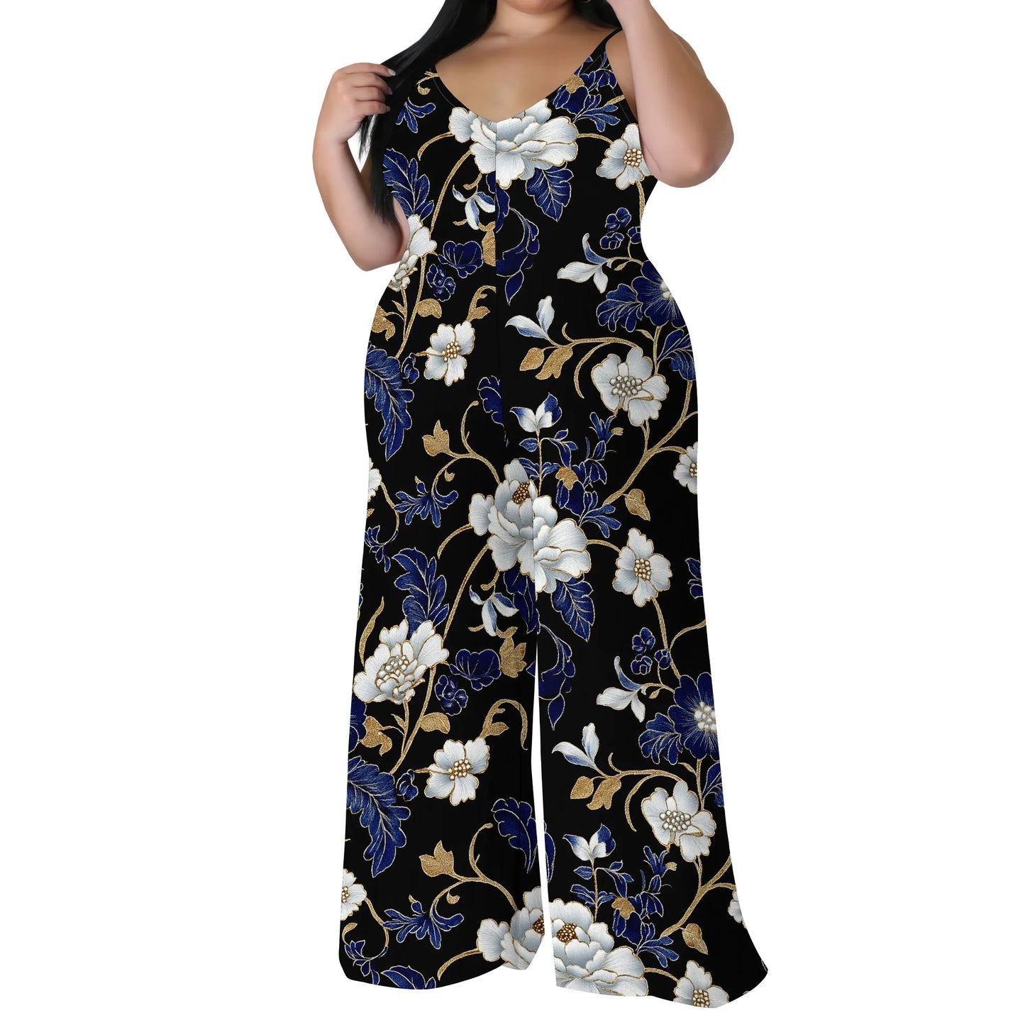 Maxy Luxurious Floral Halter V-Neck Maxy Dress - Women's Elegant Chic Party Resortwear Evening Beachwear Summer (with headscarf)