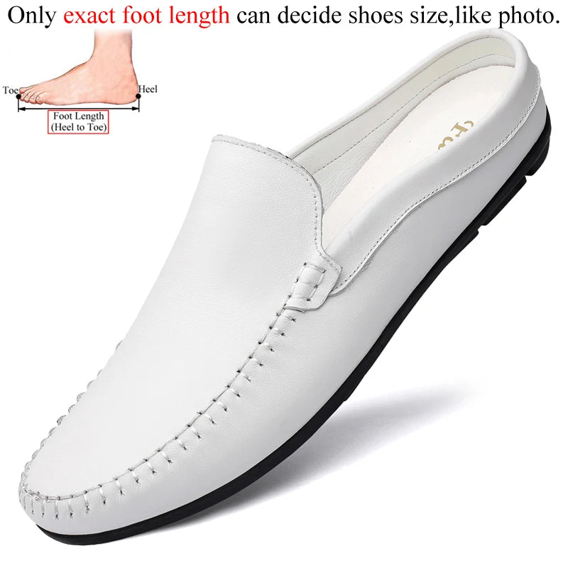 Summer Mens Low Casual Slip On Half Shoes For Men High Quality Leather Italian Designer Breathable