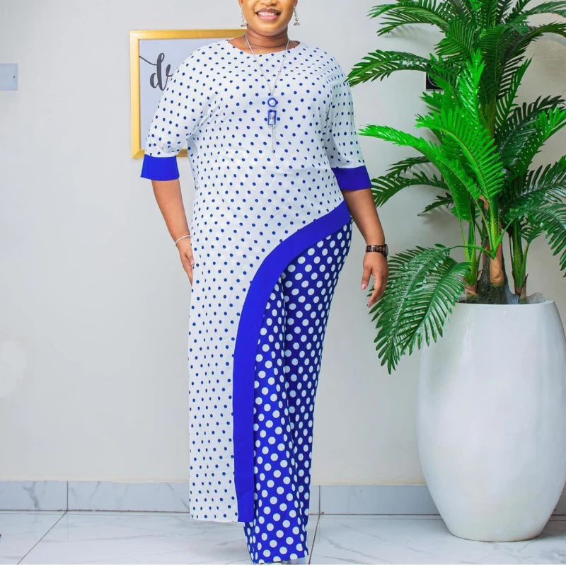 Maxy 2 Piece Set Women Africa Clothes African New Fashion Two Piece Suit Long Tops + Wide Pants Party Plus Size For Lady