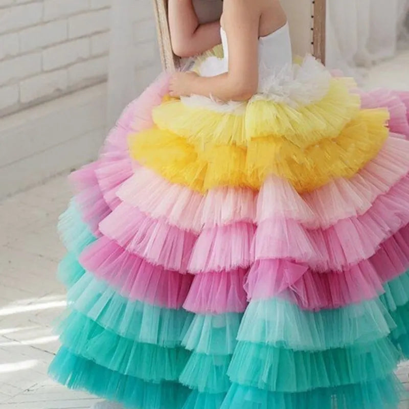Maxy Baby Girl Princess Rainbow Layered Tutu Dress Infant Toddler Tulle Patchwork Vestido Evening Party Pageant Birthday  1-12Y
