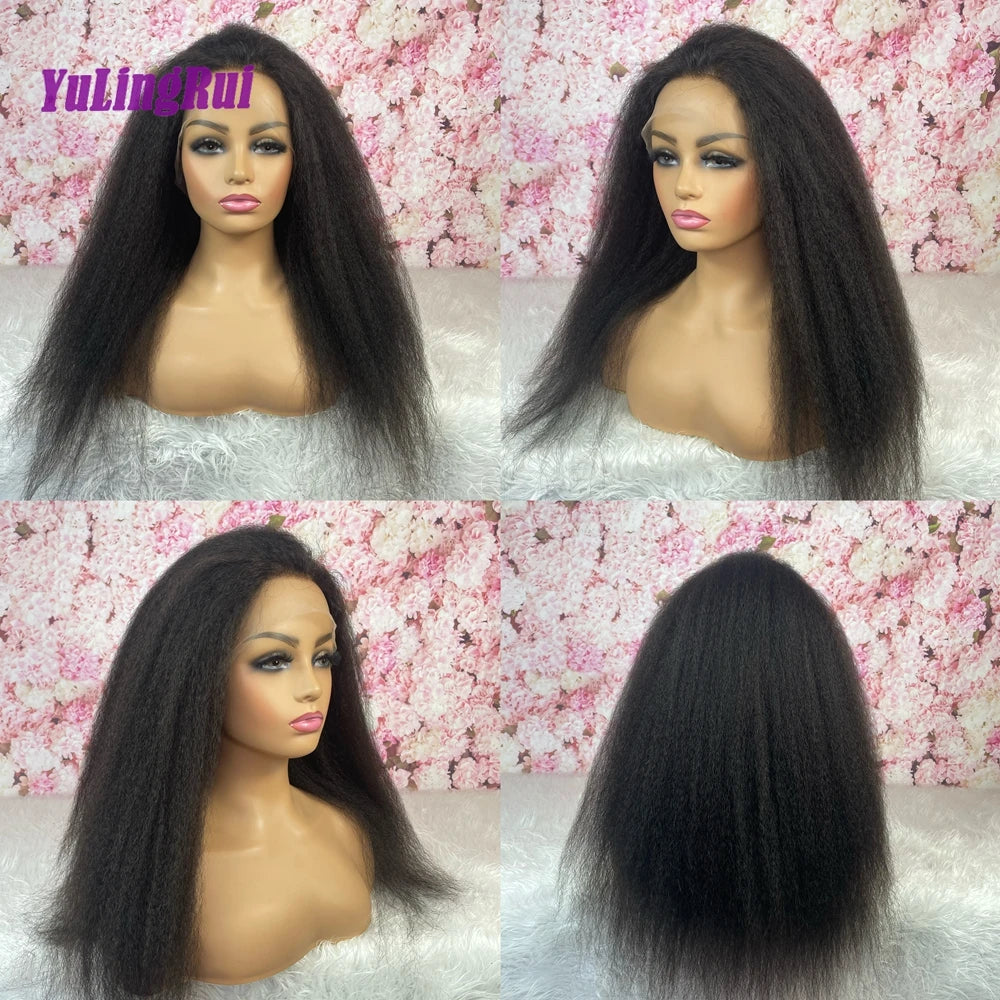 Maxy Kinky straight 6x6 HD Lace Closure Wigs Glueless Highlight color Pre plucked HD Transparent Lace Human Hair Wigs For Women