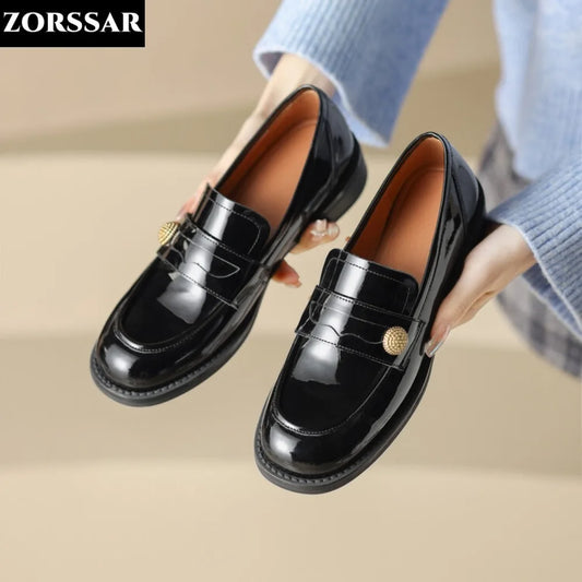 Amay Casual Slip-On Women Loafers Luxury Flat Boat Shoes Quality Genuine Leather Designe Mules Shoes Female Retro Moccasins