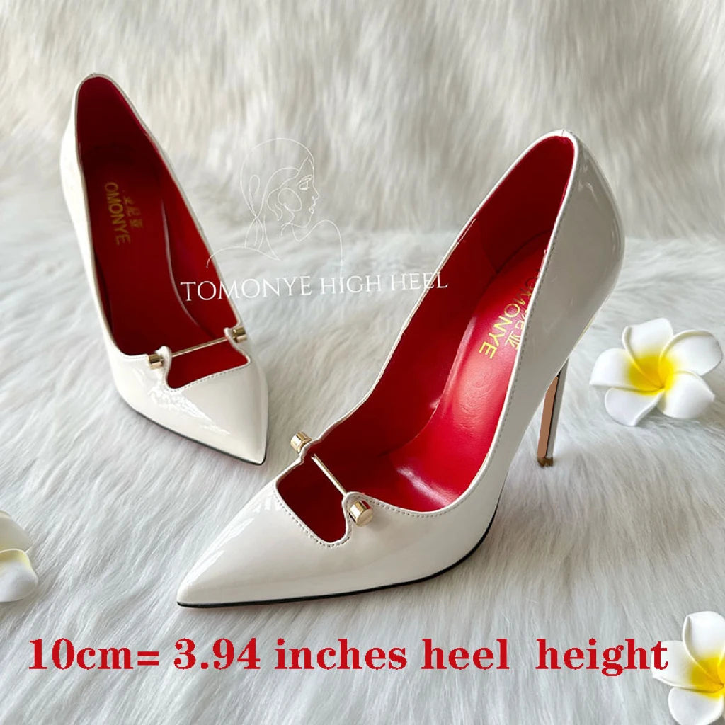 Amay Free Shipping Black White Red Patent Leather Shallow Metal Hollow Out Open Toed Women Lady Hot Sale 120mm High Heel Shoes Pump