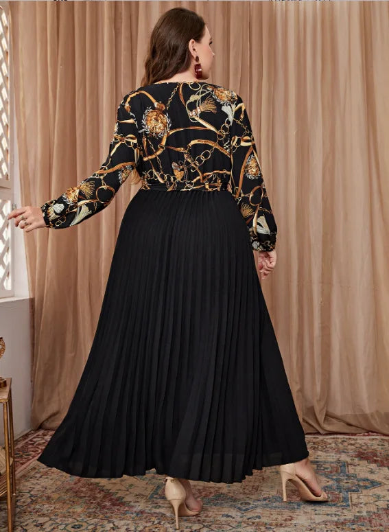 Plus Size Women Dresses New Colorblocking Temperament Elegant Dresses Large Size Fashion Casual Pleated Office Lady Dress 2023