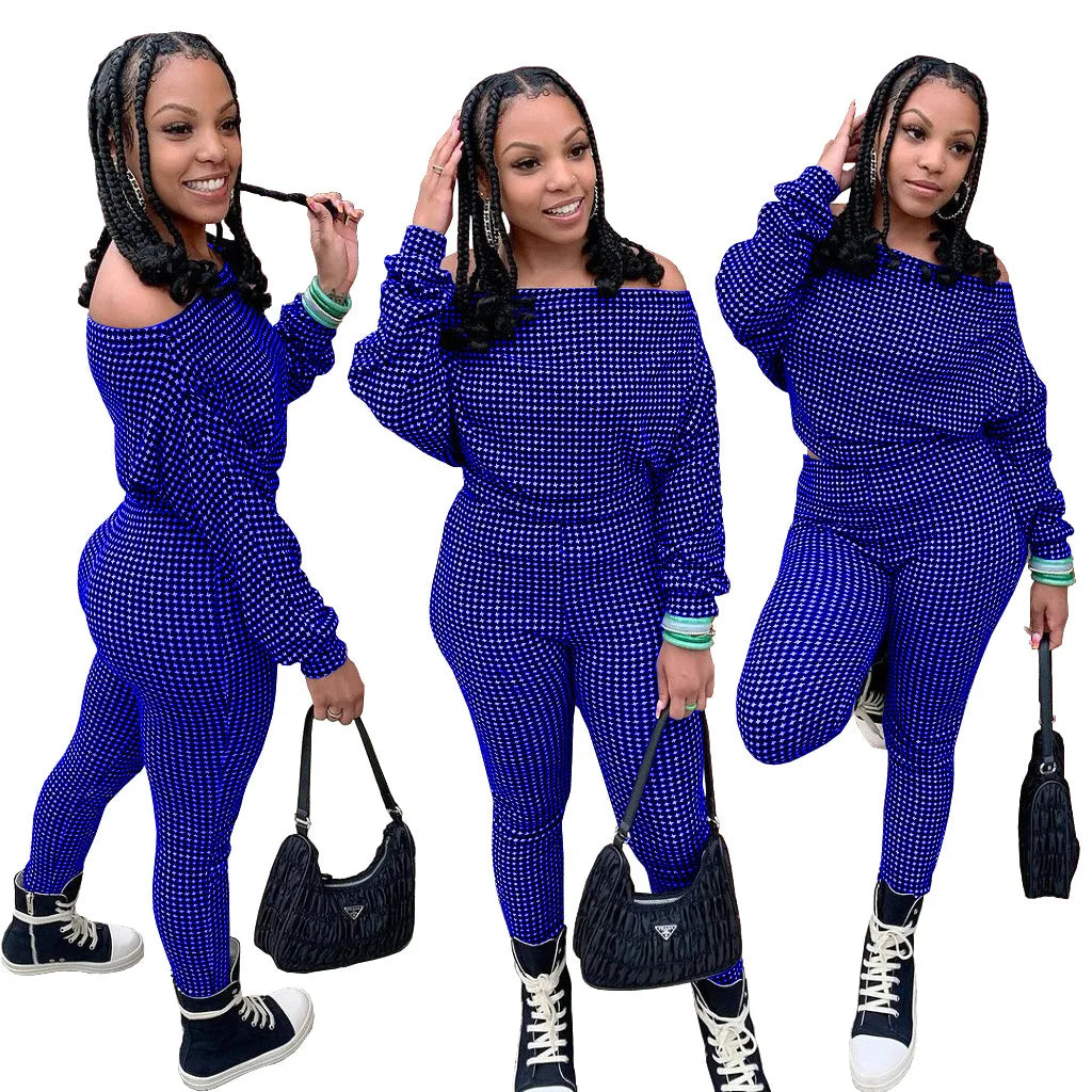 Maxy New Tracksuit For Women Plaid  Print Two Piece Set Casual 2 Pcs Outfits Long Sleeve Tshirts Pants Suits Matching Set