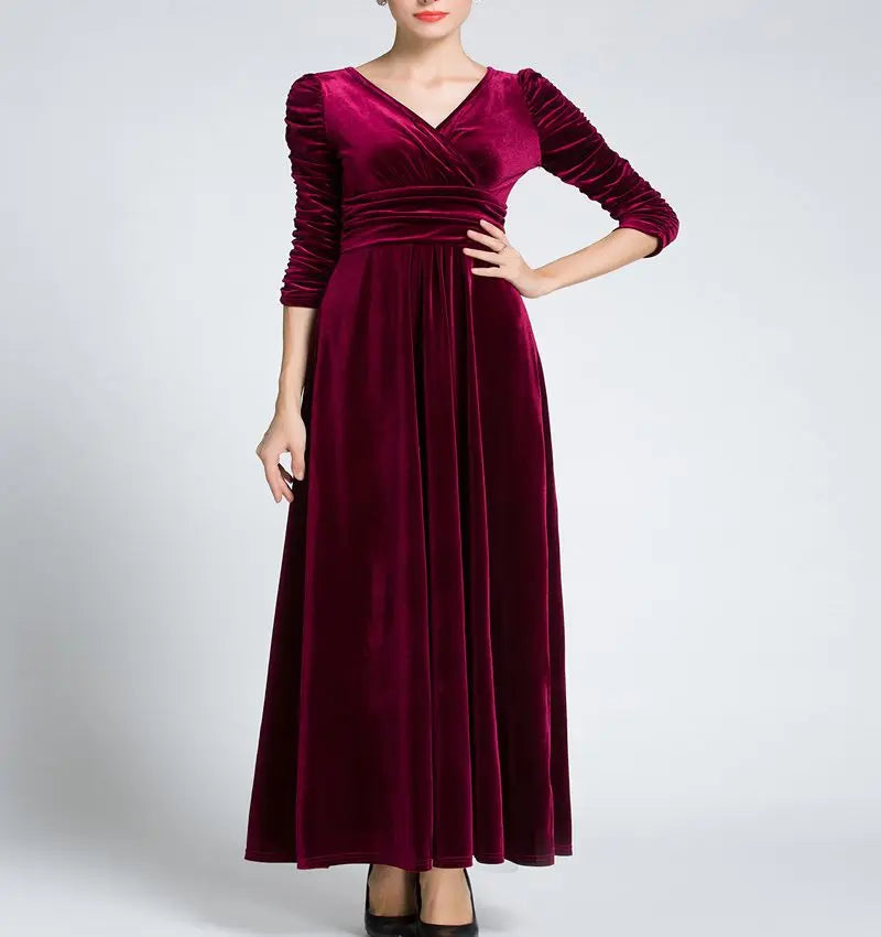 Maxy Women Clothing Plus Size Long Dress Velvet Autumn V-Neck  Evening Bridesmaid Party Prom Abayas Muslim kaftan African Maxy Dress