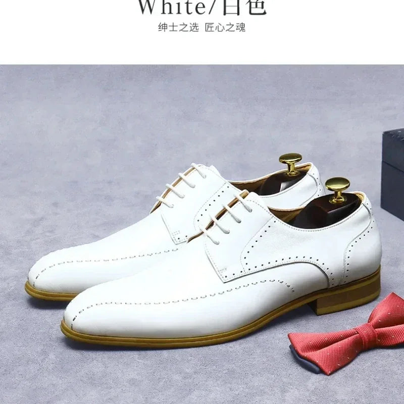 Visco Newest Lace-up Business Office Formal Shoes Genuine Leather Italian Men Shoes White Wedding Dress Oxford Shoes