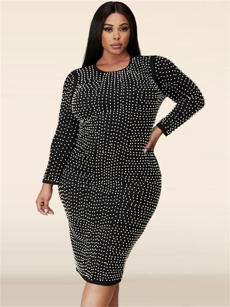 Amay Plus Size Dresses for Women Party Elegant Beading Slip Hem Maxi Dress Club Outfit Spring Clothes