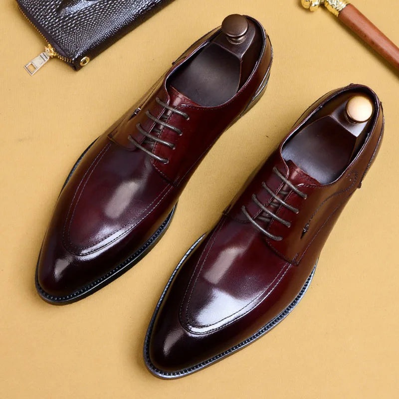 Visco Italian Men's Oxford Shoes Genuine Leather Dress Shoes Handmade Brown Black Lace-Up Wedding Formal Business Shoes for Men
