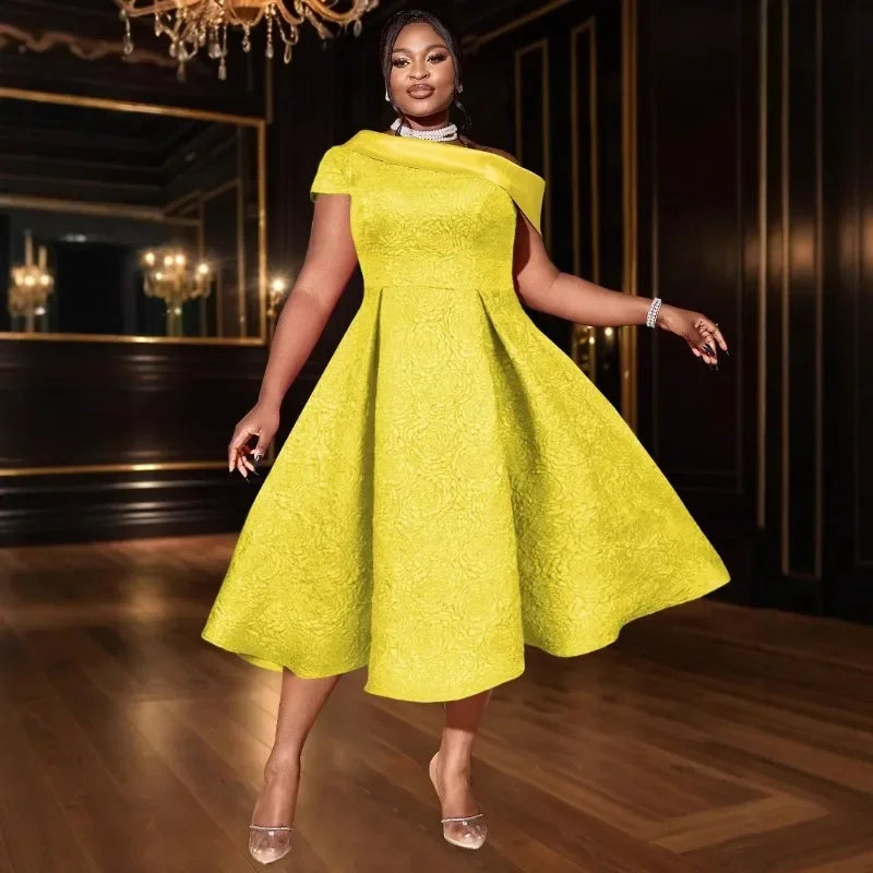 Maxy S-4XL Plus Size Party Evening Dresses for Women Autumn Elegant African Short Sleeve Midi Dress Dashiki Clothing