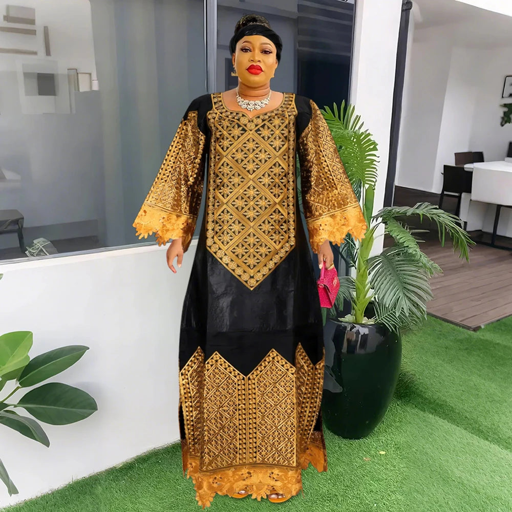 Maxy H&D Women Traditional African Dresses Bazin High Quality Embroidery Dresses White Traditional Dress for Wedding Party Occasions