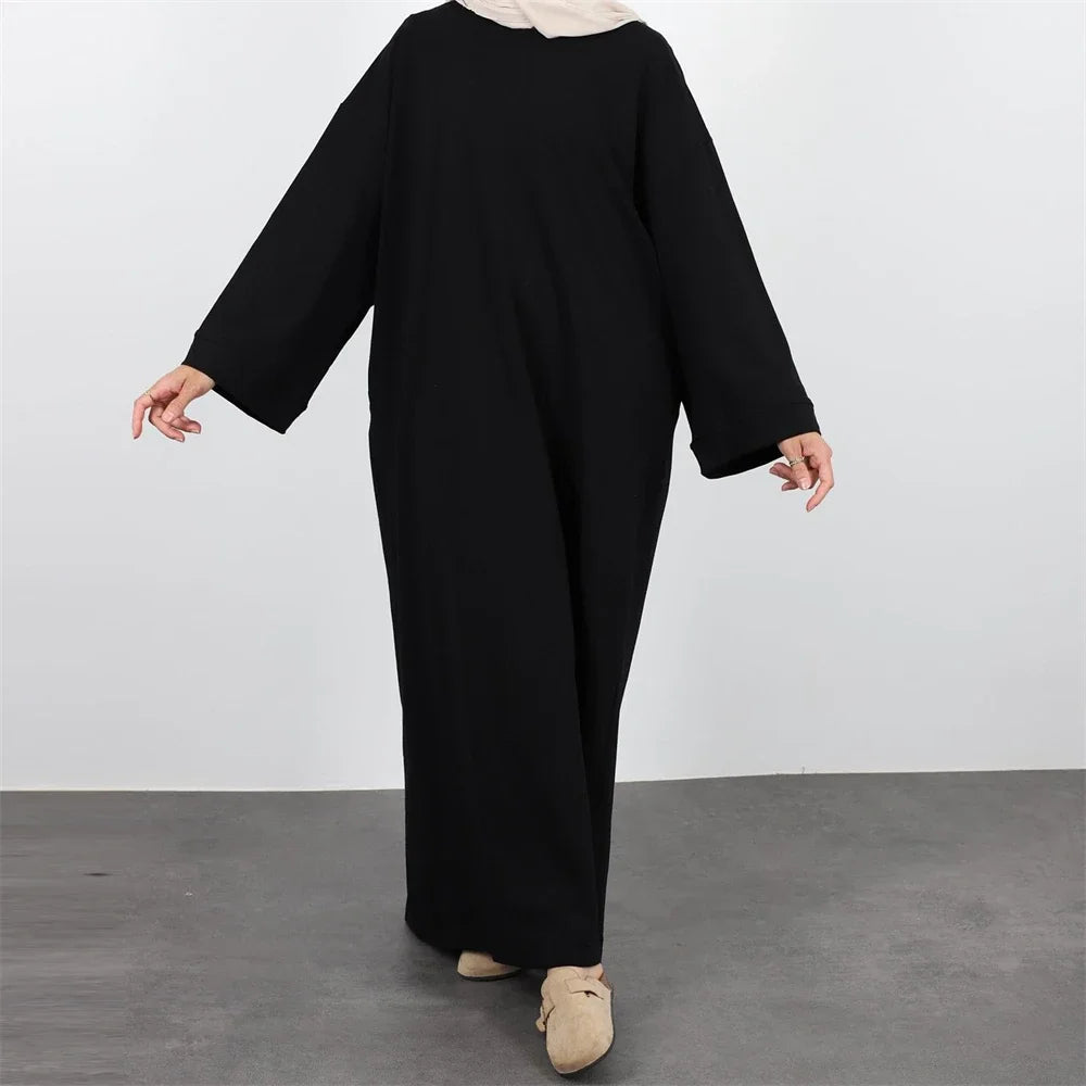 Maxy Closed Abaya Sweatshirt Muslim Dress Plain Casual Abayas for Women Dubai Traditional Turkey Islamic Clothing Kaftan Hijab Robe