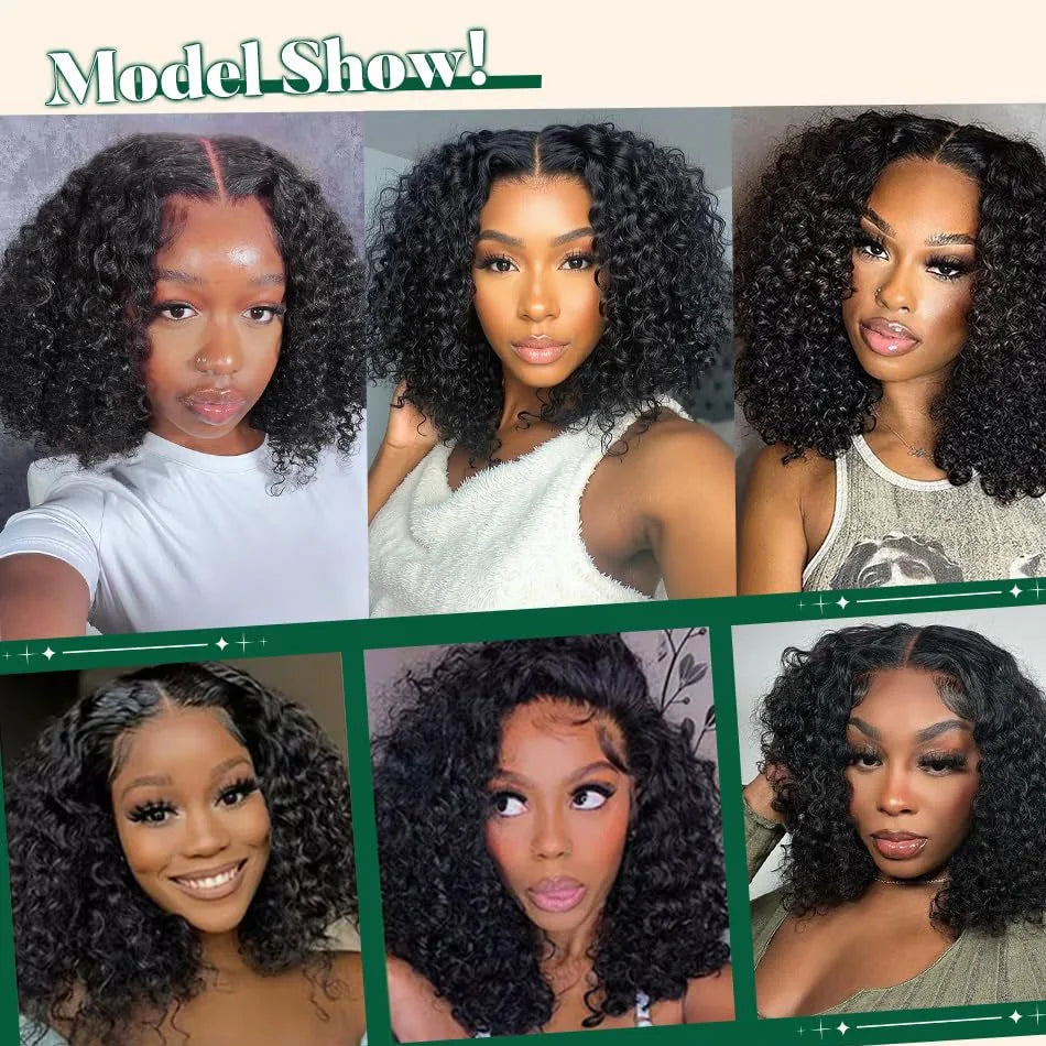 Glueless Kinky Curly Bob Wig Lace Frontal Wear And Go 100% Human Hair Wigs Pre Plucked Brazilian Deep Perruques Cheveux Humains