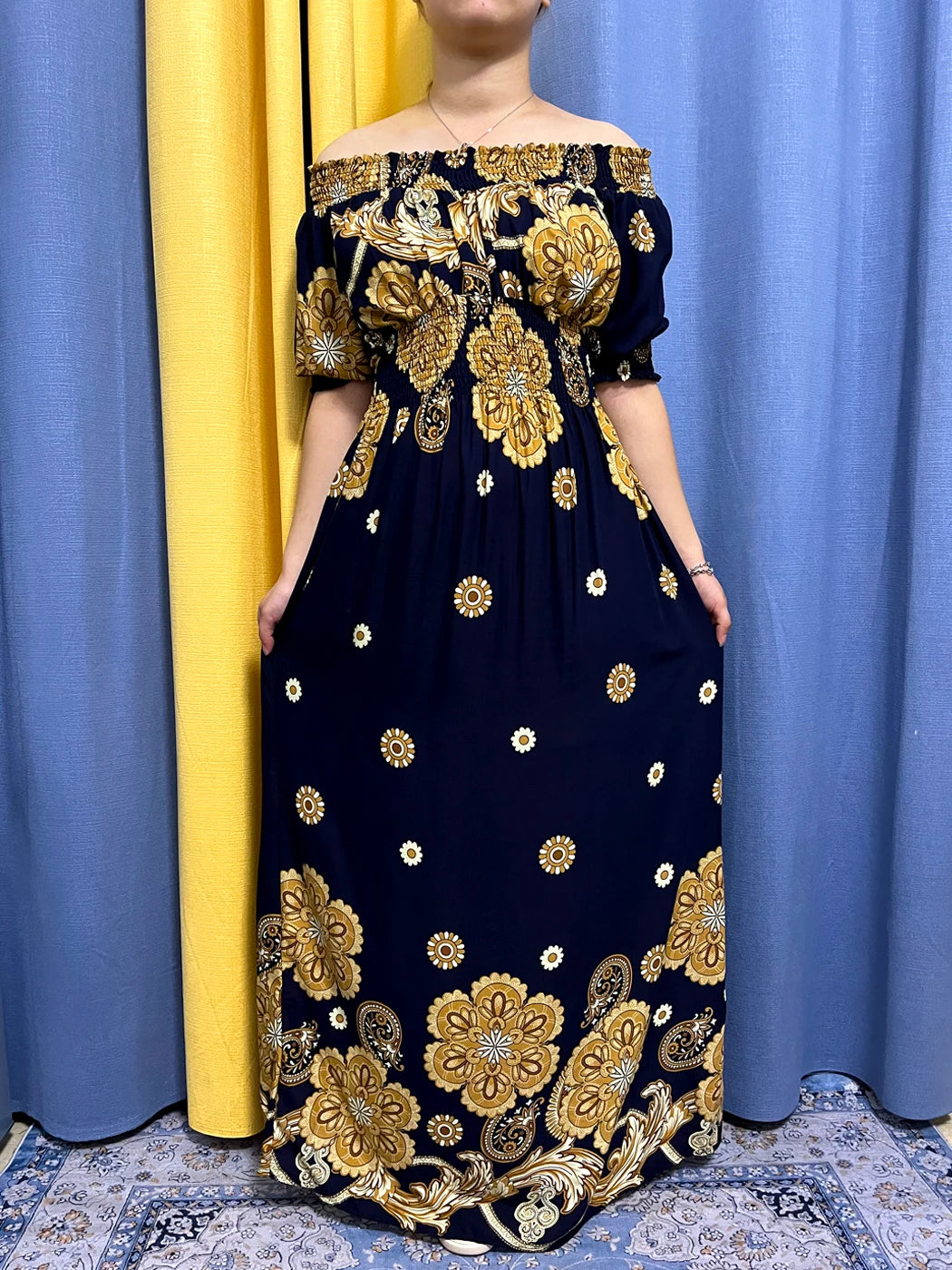 Maxy Muslim Abayas For Women Fashion Floral Elasticity Boat Neck Loose Fit Femme Robe African Party Evening Dresses With Turban