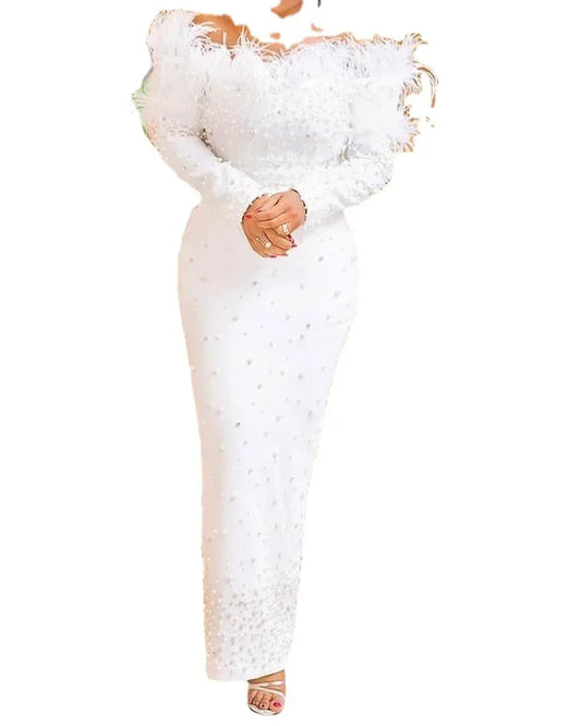 Amay African Dresses for Women Spring and Autumn African Women Long Sleeve White Plus Size Long Dress African Clothes