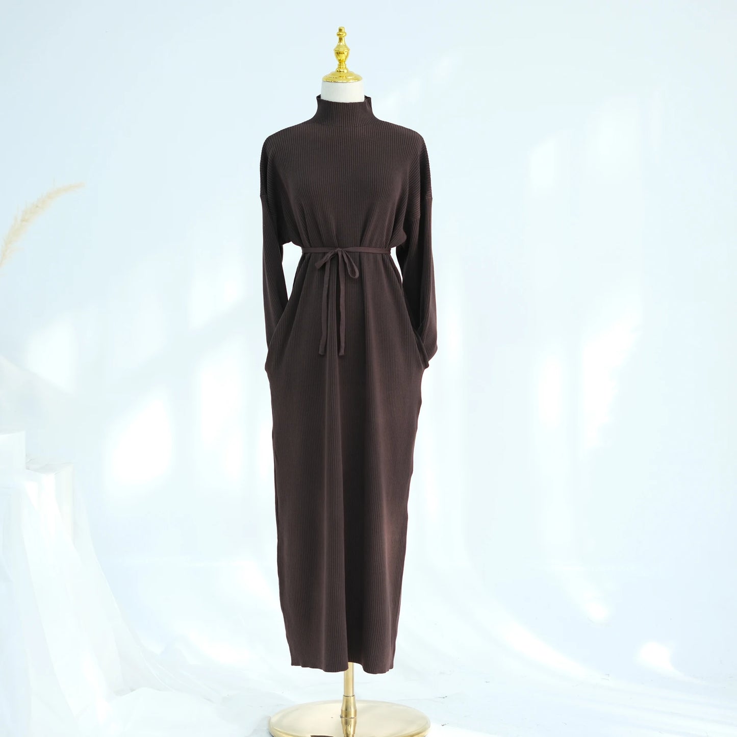Maxy Ribbed Knit Abaya Dress for Women, Warm Muslim Long Dress, Turk Islamic Clothing, Modest Hijabi Outfit, Ramadan, Autumn/Winter