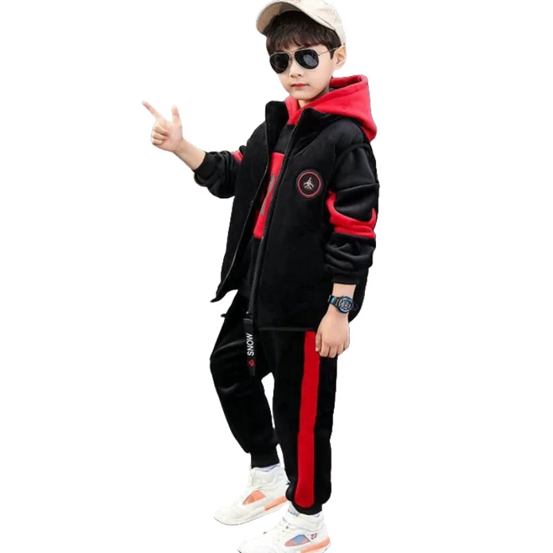 Maxy Boys Sweatshirts +Pants Kids Suits 3PCS/Set Cotton New Velvet Spring Autumn Cotton Tracksuits Sport Christmas Gift Children