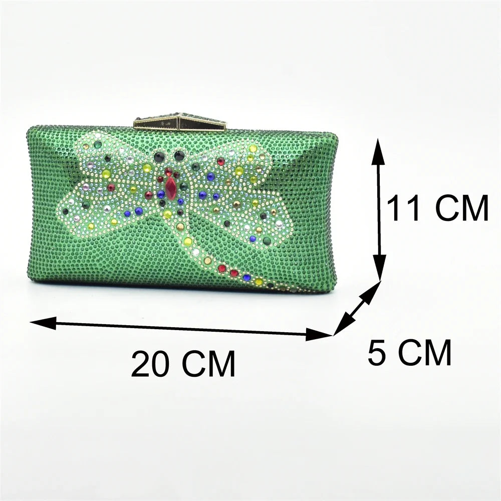 Max New Arrival Green Color Women Shoes and Bag Set In Italy High Quality African Wedding Shoe and Bag Set Decorated with Rhinestone.