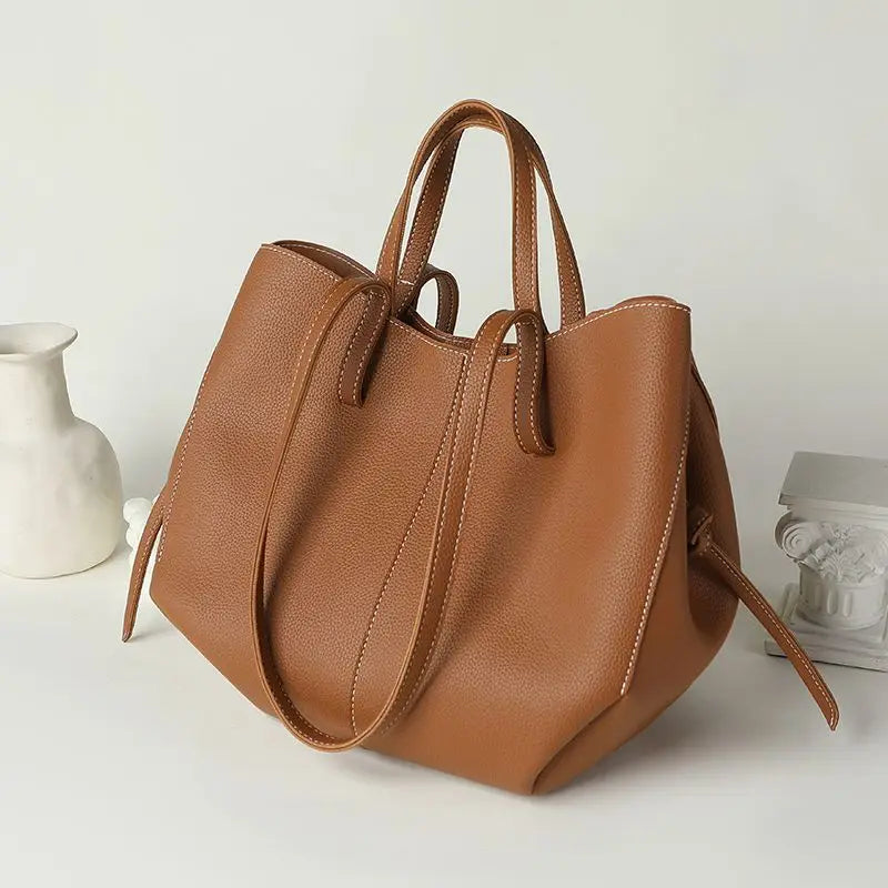 Maxy Fashion Brand Retro Tote Bag for Women French Niche Design Handbag PU Leather Composite Bag Large Capacity Underarm Shoulder Bag