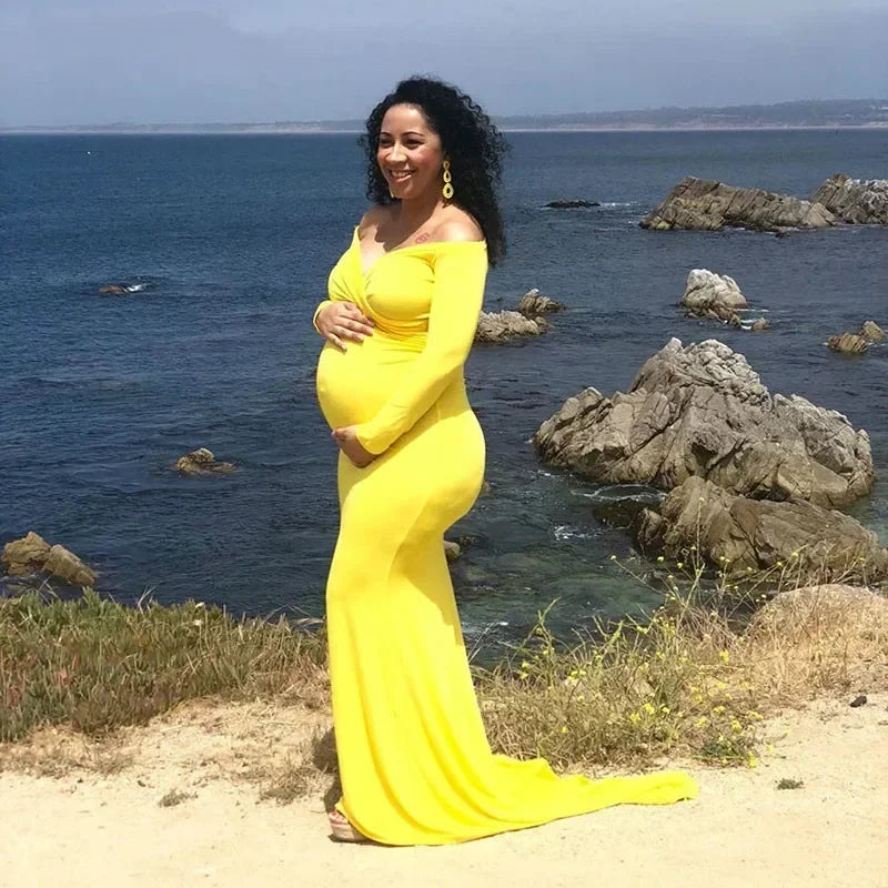 Maxy Long Sleeve Maternity Dress for Photography Props Elegant Pregnancy Clothes Pregnancy Dress Pregnant Photo Shoot Clothing