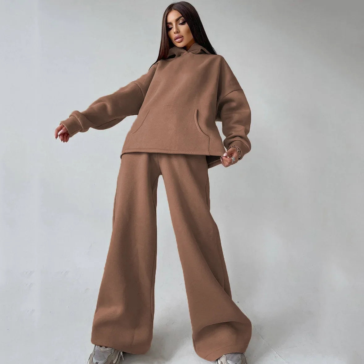 Casual Sport Tracksuit Women Hooded Two Pieces Set Sweatshirts Pullover Hoodies Pockets Pants Suit Trousers Outfits Autumn 2025