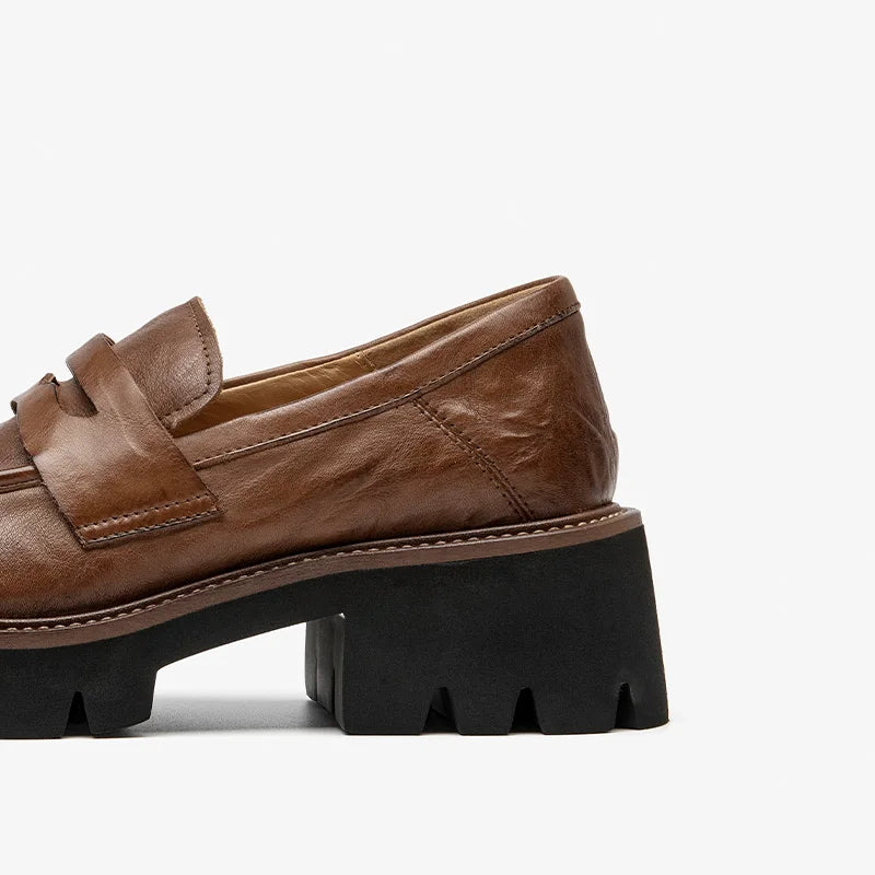 Maxy BEAUTODAY Platform Loafers Women Embossing Cow Leather Dress Shoes  Ladies Slip-on Flats Spring Autumn Handmade 26635