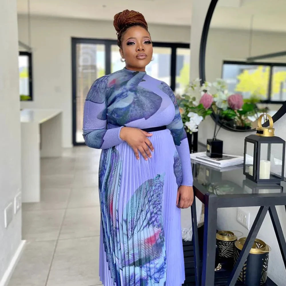 Maxy Two Piece Set Tops And Pleated Skirt Suit Women Clothing African Dashiki Wedding Party Traditional Robe Ankara Outfits Kaftan