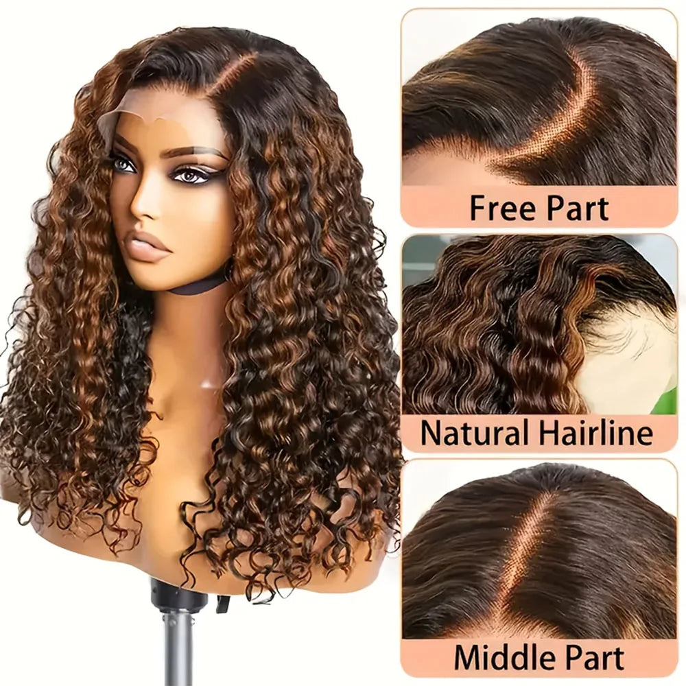 Highlight Ombre Lace Front Wig Human Hair 36Inch P1B/30 Deep Wave HD Lace Front Wigs Human Hair Pre Plucked 13x4 200 Density
