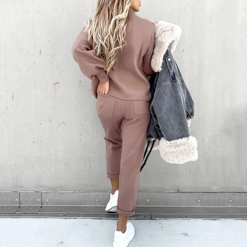 Maxy Long Sleeve Sweatshirt Tops Women Autumn 2 Piece Sets Outfits Keep Warm Clothing Pencil Pants Fleece Casual Pullovers Trousers