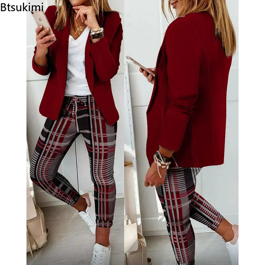 Maxy Spring Autumn Two Piece Sets Women Printted Elegant Blazer & Pants Set Outifits Fashion Tracksuits Casual Elegant Female Sets