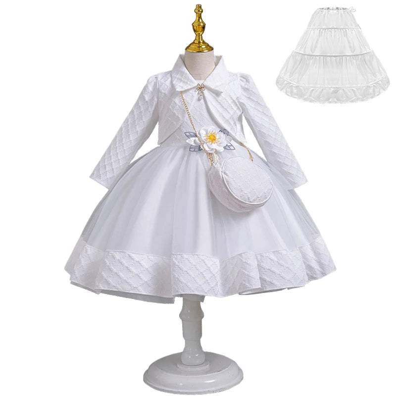 Babs 3Piece Fashion Girls Wedding Bridesmaid Full Sleeve Coat + Dress + Bag Clothing Set Formal Occasion Children's Communion Dresses