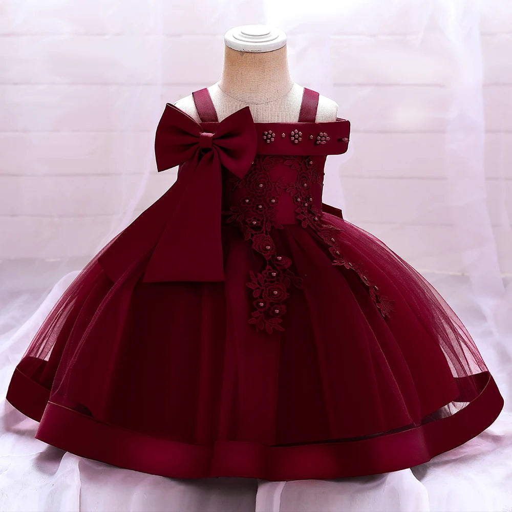 Maxy Baby Girl Baptism Newborn Photography Clothing Toddler Birthday Bow Summer Dress Kids Christening Children Princess Ball Gown