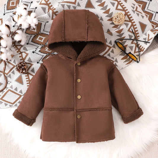 Maxy Fashion Baby Girl Boy Hooded Jacket Warm Fleece Inside Infant Toddler Child Faux Fur In One Coat Winter Autumn Baby Clothes 0-3Y