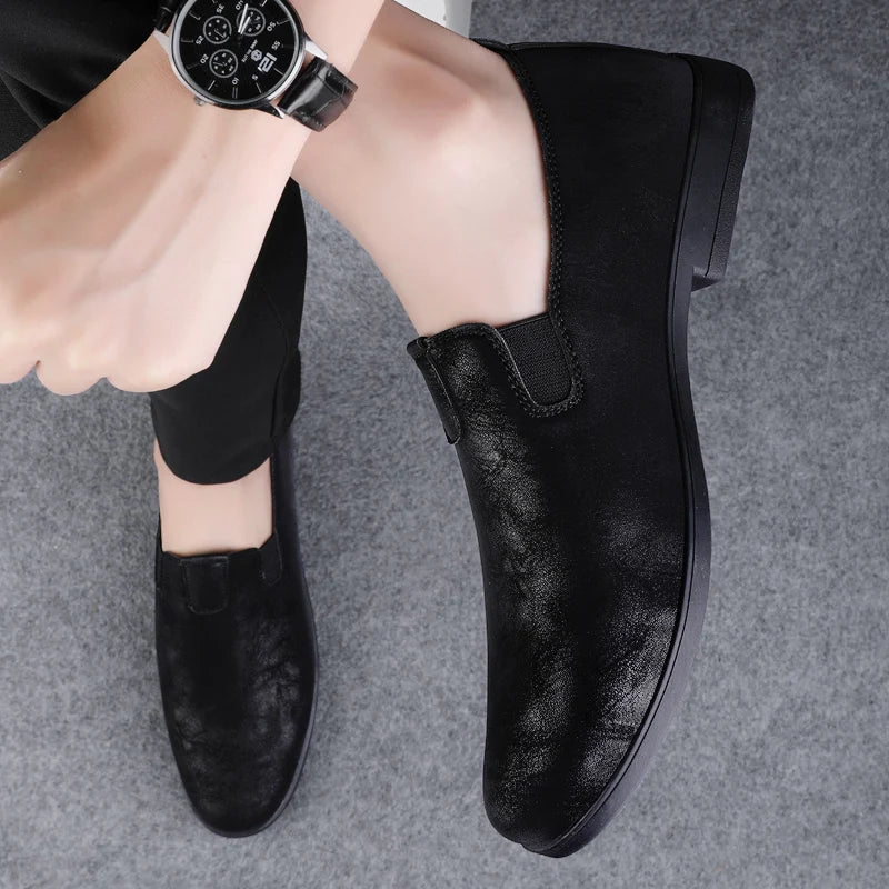 Amay High Quality Leather Men Casual Shoes Italian Luxury Brand Mens Loafers Breathable Formal Mens Dress Shoes Slip-on Driving Shoes