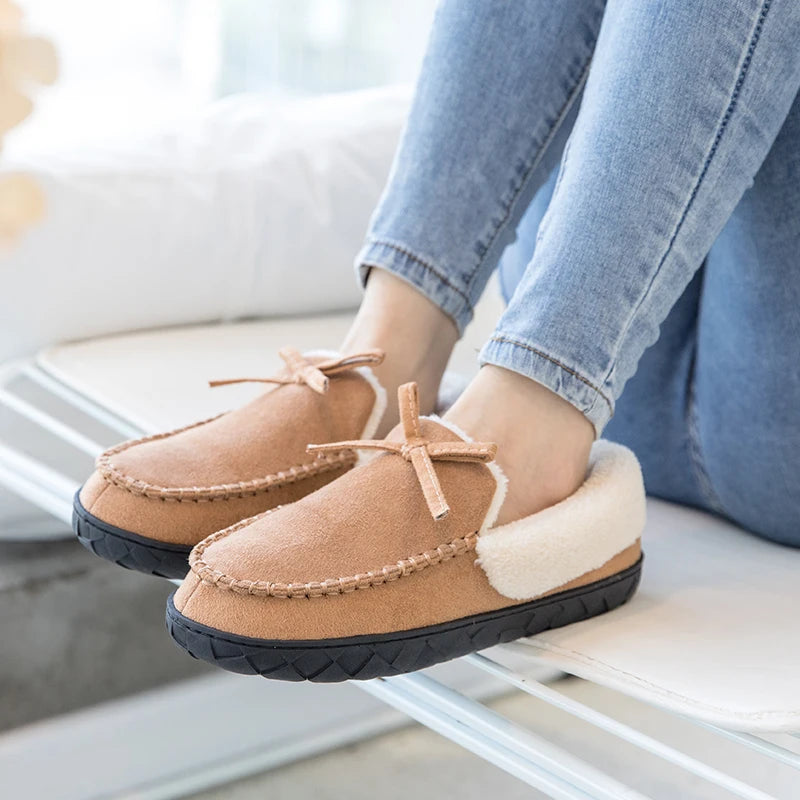 Women Loafers Shoes Warm Moccasins Flat Shoes 2024 Fashion Winter Warm Faux Fur Flock Loafers Ladies Slip On Shallow Boat Shoes