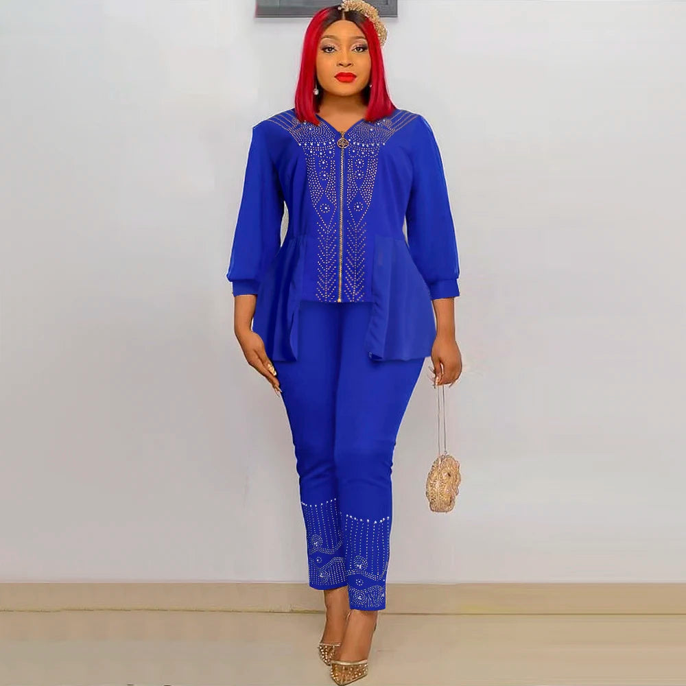 Amay 2 Piece Set Clothes New Dashiki Summer Fashion Suits Top And Trousers Plus Size Party Clothing for Lady